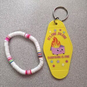 Yellow and White Keychain and Bracelet Gift Set